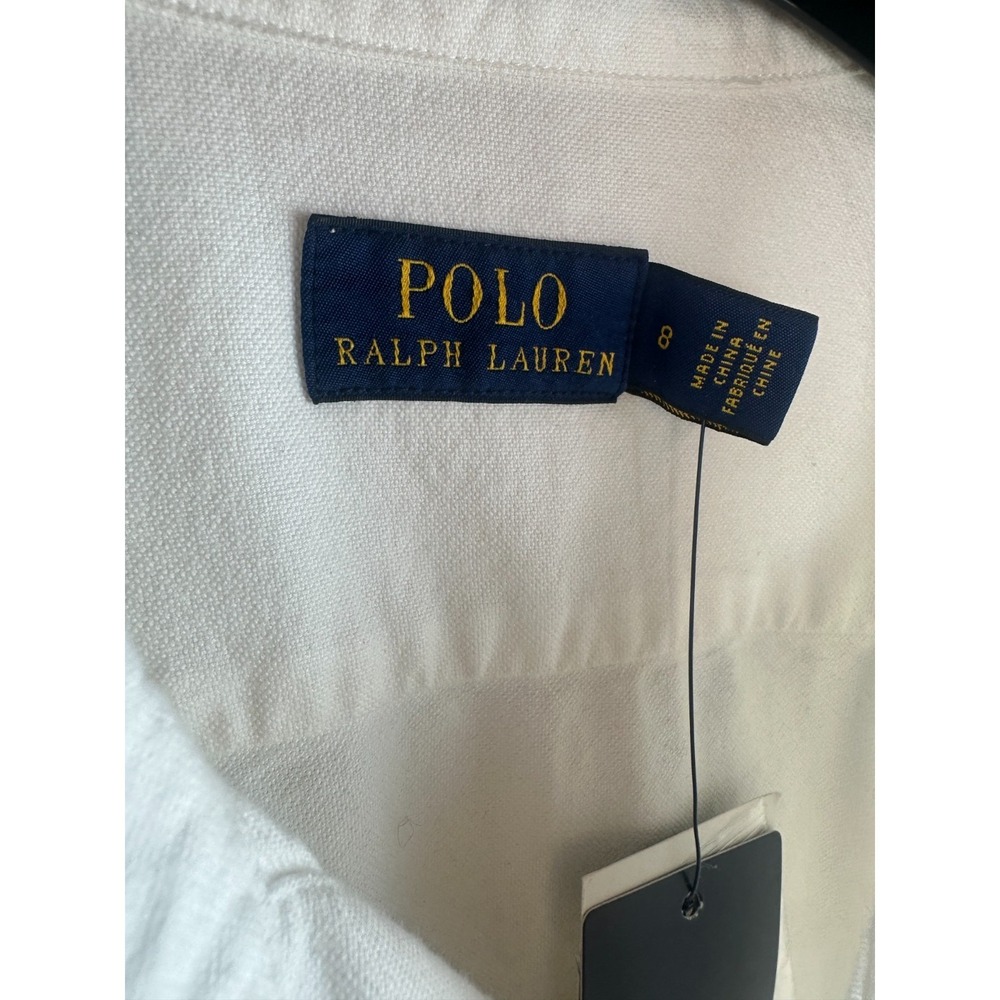 Polo Ralph Lauren Cotton Oxford Shirtdress Belted White Size 8 Old Money Preppy - Picture 9 of 13
